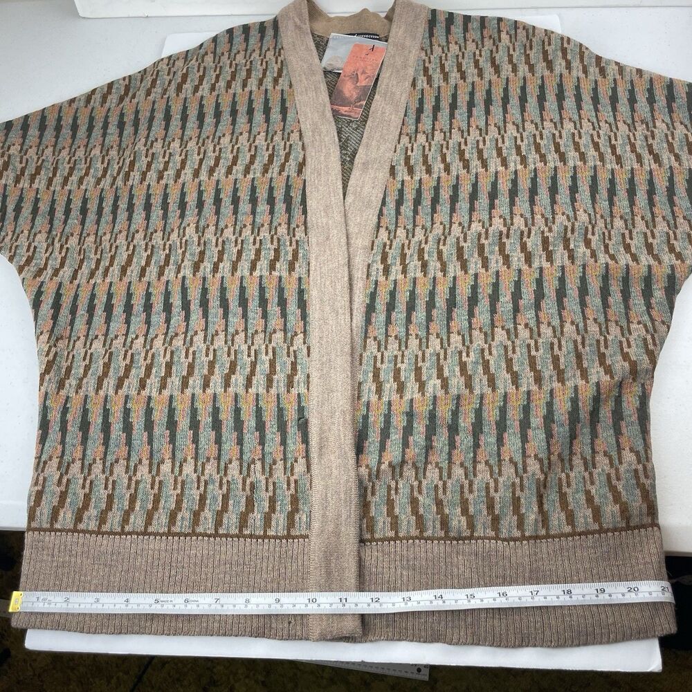 Peruvian Connection Taupe and Teal Patterned Open-Front Cardigan - Picture 10 of 13